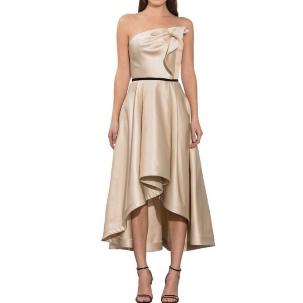 NWT Shoshanna Amberose Strapless Satin High-Low Formal Evening Midi Dress